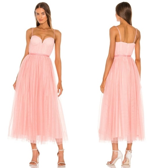 Sau Lee Revolve Selina Tulle Bustier Midi Ballerina Dress in Pink & Blush size 6 - Picture 2 of 7
